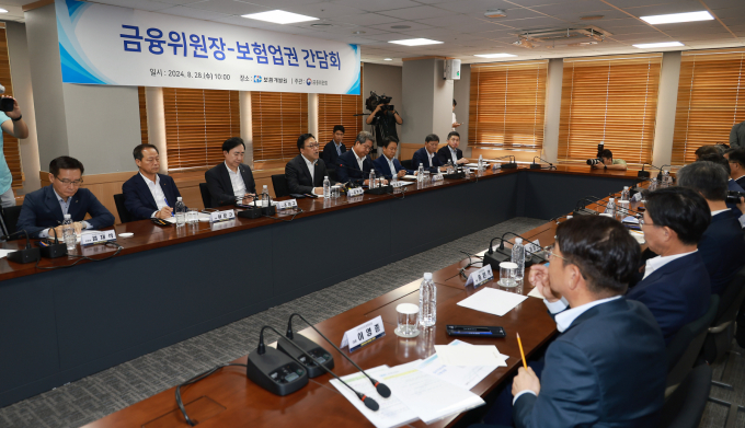 김병환 금융위원장이 지난해 8월28일 오전 서울 여의도 보험개발원에서 10개 보험사 CEO, 생명보험협회, 손해보험협회, 화재보험협회, 보험개발원 관계자 등과 간담회를 하고 있다. 사진은 기사 내용과 직접적인 연관이 없음./사진=뉴스1