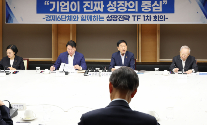 기획재정부는 11일 경제단체들과 '핫라인'을 구축해 수시로 소통하고 기업 규모별 맞춤형 지원과 규제 개선을 강화하겠다고 밝혔다. 사진은 지난 5일 구윤철 경제부총리 겸 기획재정부 장관이 서울 중구 대한상공회의소에서 열린 '성장전략 TF 1차회의'에서 모두발언을 하는 모습./사진=뉴스1