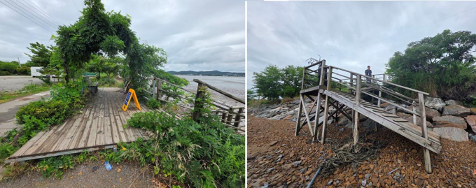 영업장 앞 공유수면에 데크, 계단을 무단으로 설치한 모습. /사진제공=경기도