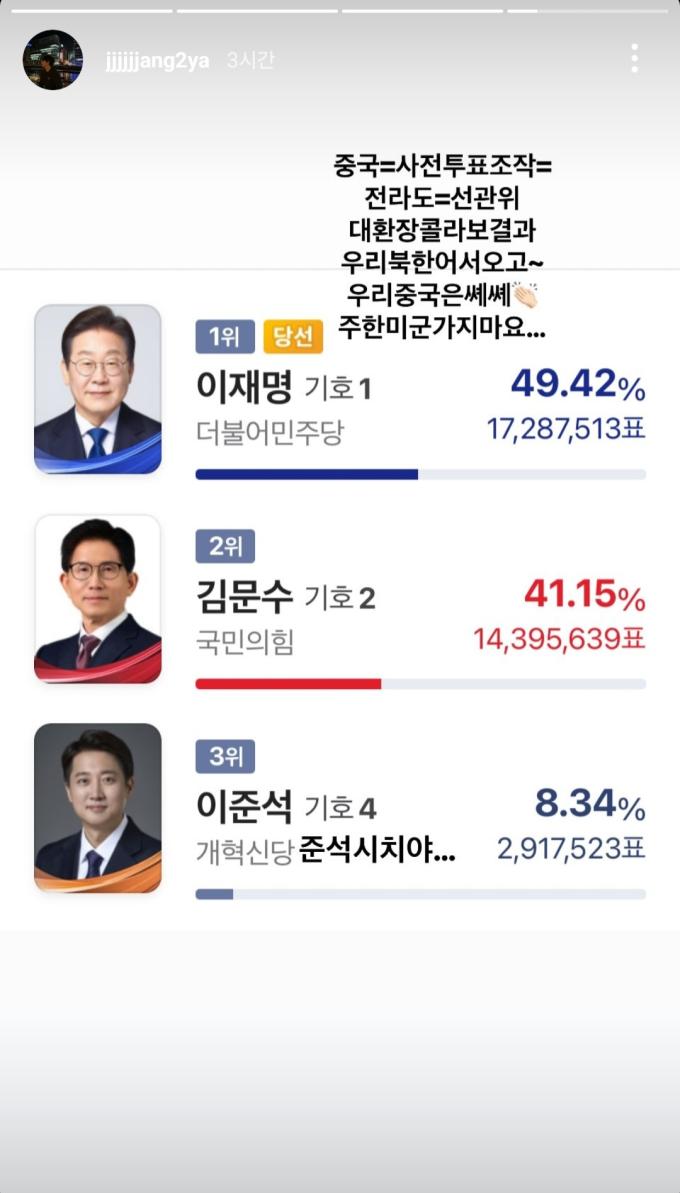 장채환이 자신의 SNS에 올린 극우 성향 게시물. (장채환 인스타그램 캡처)