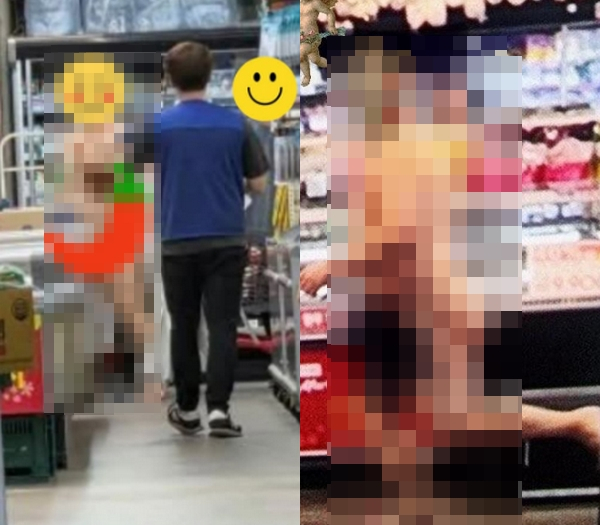 국내 한 마트에서 옷을 홀딱 벗은 채 마트를 활보한 남성이 포착됐다. 사진은 강원도 원주 한 대형마트에서 나체로 활보하는 50대 남성 모습. /사진=온라인커뮤니티 캡처