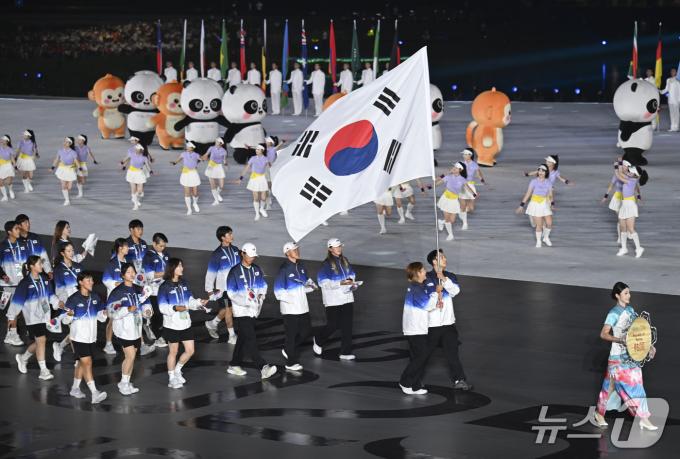 제12회 청두월드게임 개회식에 참석한 한국 선수단. (대한체육회 제공)