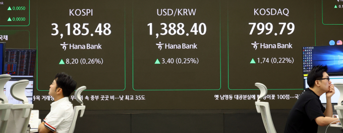 코스피가 19일 오전 약보합세를 보인다. 사진은 이날 오전 서울 중구 하나은행 딜링룸./사진=뉴시스