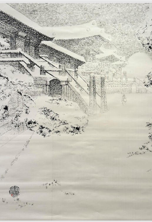 박대성 Park, Dae Sung, 설경, 2025, Ink on paper, 364 x 280cm (리안갤러리 대구 제공)