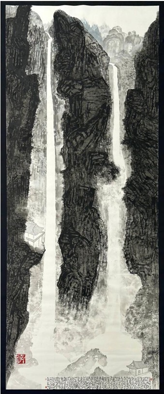 박대성 Park, Dae Sung, 폭포, 2025, Ink and color on paper, 700 x 300cm (리안갤러리 대구 제공)