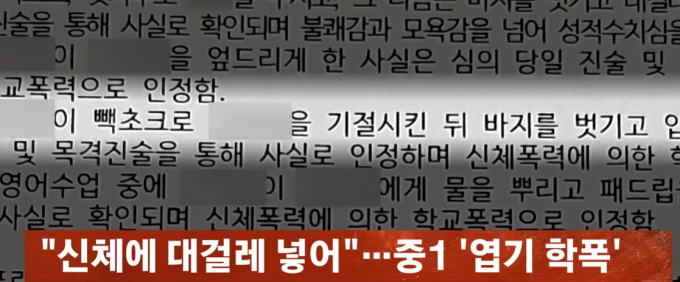 중학교 1학년 학생이 동급생 7명을 황당한 방법으로 괴롭혔다. 사진은 지난 22일 방송된 JTBC '사건반장' 중 일부. /사진=유튜브 'JTBC News' 캡처