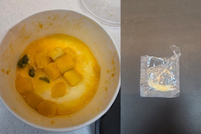 망고 빙수를 포장한 손님이 음식 대부분을 먹어놓고 섬유질이 너무 많다는 이유로 뒤늦게 환불을 요구해 논란이 일고 있다./사진=아프니까 사장이다 갈무리