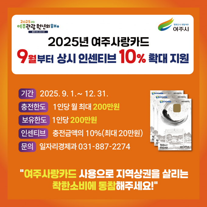 '여주사랑카드'인센티브 확대 지원 안내문. /사진제공=여주시