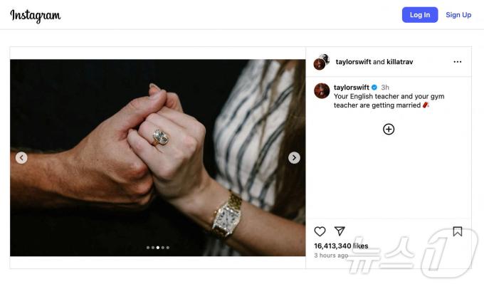 인스타에 공개된 테일러 스위프트의 약혼 반지 (테일러 스위프트 인스타그램. 재판매 및 DB금지) 2025.8.27/뉴스1 ⓒ News1