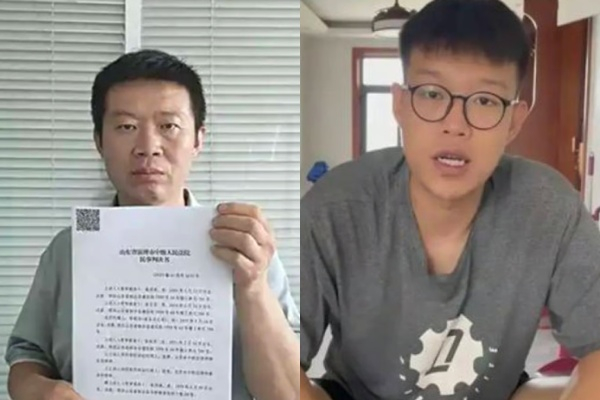 이혼 후 DNA 검사를 통해 두 아들 모두 친자식이 아니라는 사실을 알게 된 중국 남성이 전처에게 양육비와 교육비를 환불해 달라고 소송을 걸었다. 사진은 소송을 제기한 중국 남성 장홍타오(왼쪽)와 첫째 아들의 모습. /사진=웨이보 캡처