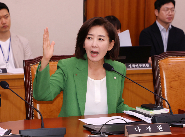 나경원 국민의힘 의원의 국회 법제사법위원회 야당 간사 선임을 놓고 여야가 격렬한 언쟁을 벌였다. 사진은 나경원 국민의힘 의원이 지 2일 오전 서울 여의도 국회에서 열린 법제사법위원회 전체회의에서 추미애 위원장에게 의사진행발언을 요청하는 모습. /사진=뉴시스