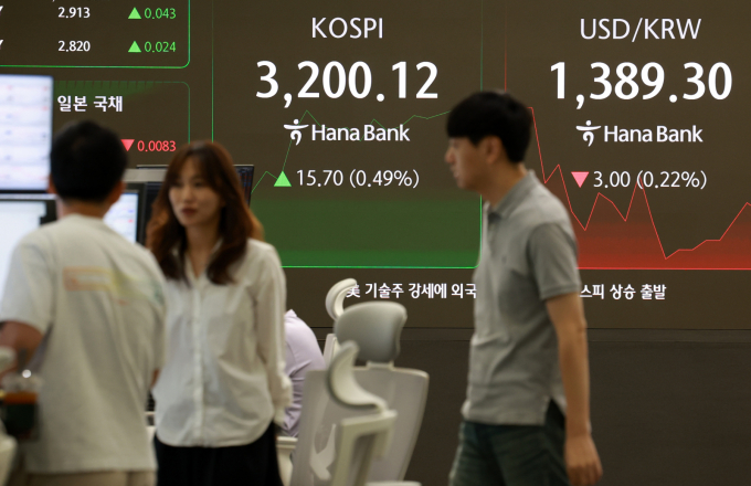 코스피가 오전 강보합권에서 움직이고 있다. 사진은 오전 서울 중구 하나은행 딜링룸./사진=뉴시스
