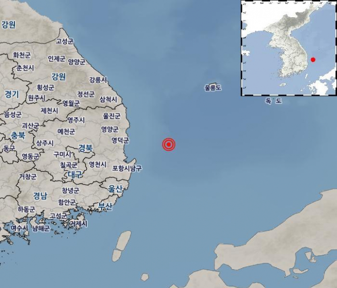경북 영덕군 동쪽 68㎞ 해역에서 규모 2.5지진이 발생했다. /사진=기상청