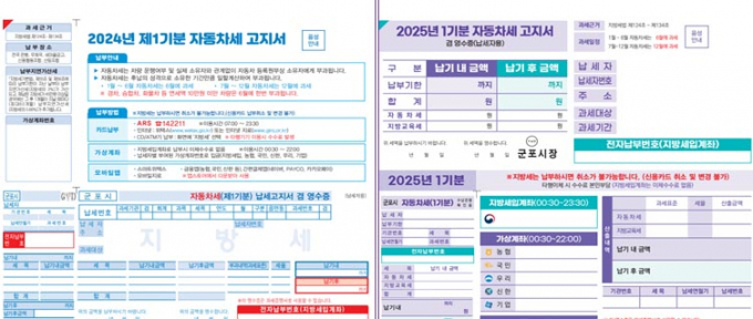 기존 지방세 고지서(왼쪽)와 '큰 글씨 지방세 고지서'(오른쪽). /사진제공=군포시 
