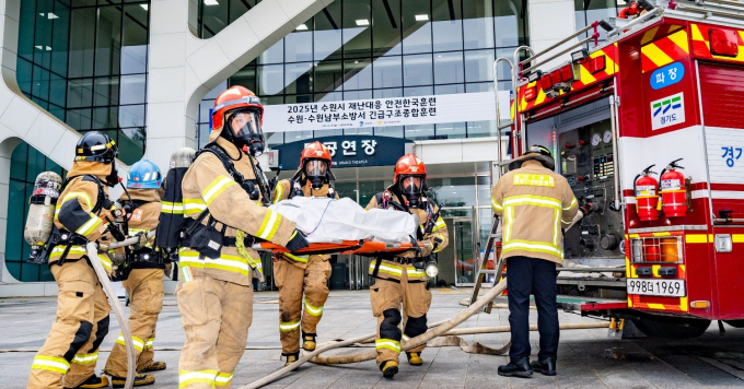 수원시가 지난 5월 실시한 재난대응 안전한국훈련 하는 모습. /사진제공=수원시