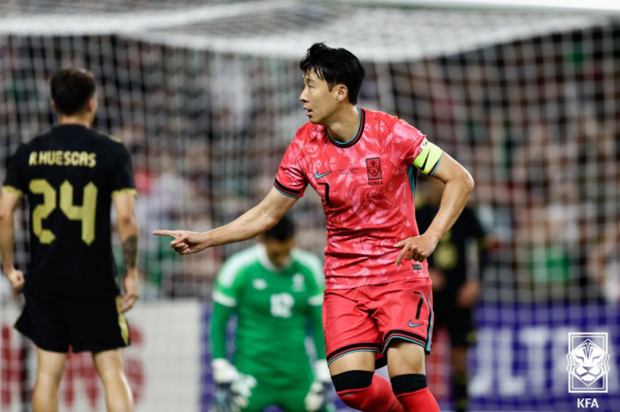 LA FC 손흥민이 14일 2호골을 신고했다. 사진은 축구대표팀 손흥민이 10일 미국 테네시주 내슈빌 지오디스 파크에서 열린 멕시코와의 평가전에서 골을 넣은 뒤 세리머니를 하는 모습. /사진=대한축구협회