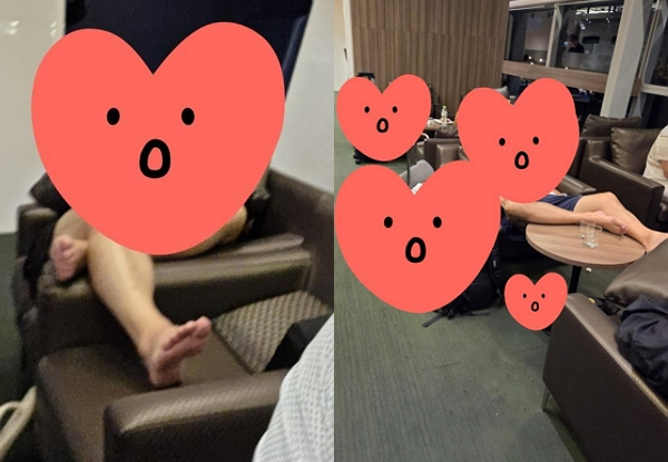 베트남 다낭 공항 라운지를 이용하는 일부 민폐 한국인들을 지적하는 글이 올라왔다. 사진은 다낭 공항 라운지에서 포착된 한국인들의 모습. /사진=보배드림 캡처