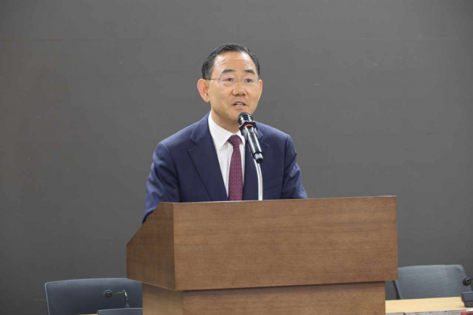 주호영 국민의힘 국회 부의장(6선, 대구 수성 갑)이 지난 18일 국회 의원회관 제1소회의실에서 '대구 도심전투비행단 이전 어떻게 풀어야 하나' 토론회에서 발언하고 있다./사진제공=주호영 국민의힘 국회 부의장실