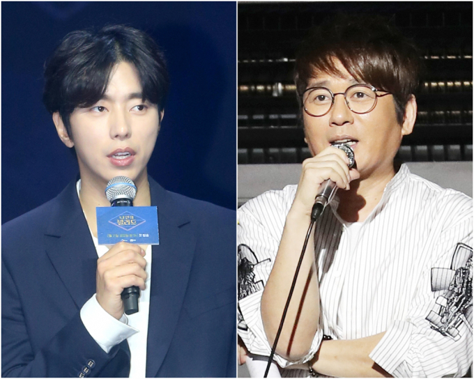 배우 윤현민이 지난 21일 방송된 SBS 미운 우리 새끼에서 가수 신승훈을 만나 보컬 레슨을 부탁했다. 사진은 2020년 2월19일 배우 윤현민이  경기 고양시 빛마루 방송지원센터에서 열린 엠넷 '내 안의 발라드' 제작발표회에서 인사말을 하고 있는 모습과 가수 신승훈이 2018년 8월30일 서울 마포구 서교동 예스24 무브홀에서 열린 로시 첫 미니앨범 'Shape of Rothy' 쇼케이스에서 사회자 질문에 답하는 모습. /사진=머니투데이