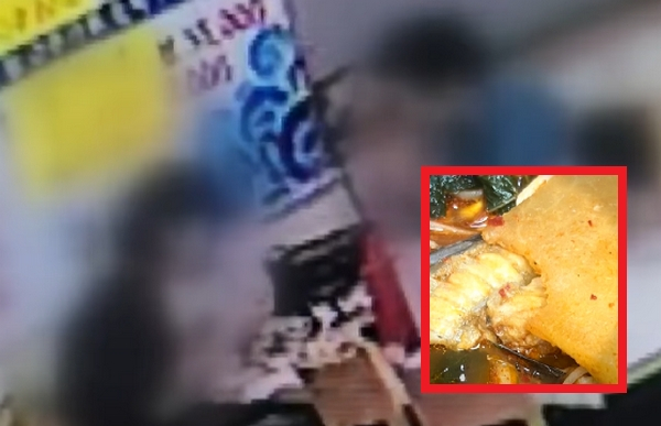 손님이 매운탕 속 무를 일부러 한 입 베어 문 뒤 "재탕한 거 아니냐"며 환불을 요구했다는 사연이 전해졌다. 사진은 여성이 무를 베어 무는 모습과 치아 자국이 남은 무. /사진=JTBC '사건반장' 캡처