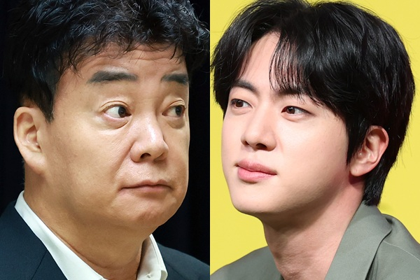 그룹 방탄소년단 진(오른쪽)이 백종원 더본코리아 대표(왼쪽)와 함께 설립합 농업회사법인 지니스램프가 국립농산물품질관리원(농관원)에 고발당했다. /사진=뉴스1
