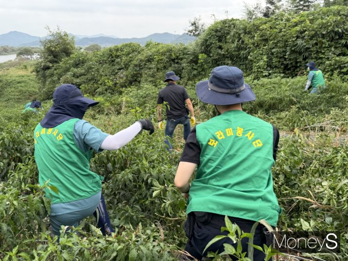 목포교도소 보라미 봉사단원들이 나주 공산면의 한 고추 재배지에서 일손돕기를 하고 있다.  /사진제공=농협전남본부 제공. 