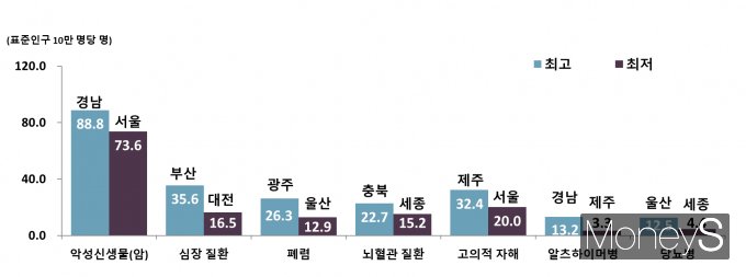 주요 사망원인별 시도 연령표준화 사망률. /사진제공=통계청