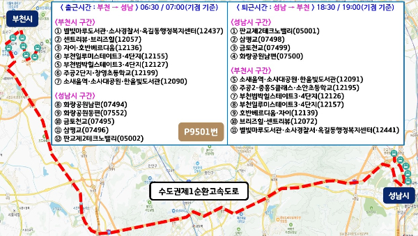 경기 프리미엄버스 ‘P9501번’ 신설 노선도. /사진제공=부천시