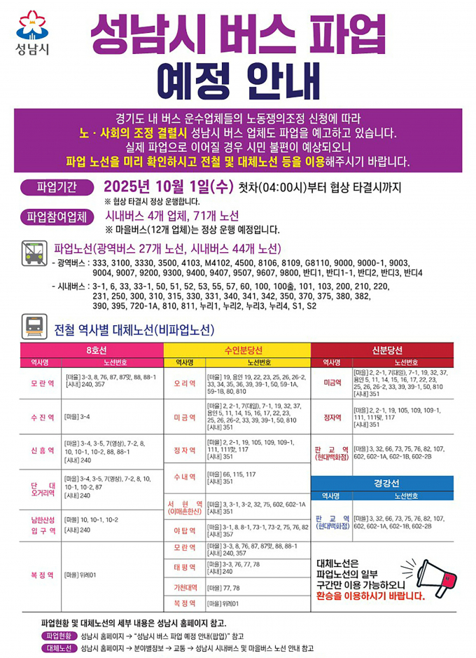 성남시 버스파업 안내문. /자료제공=성남시