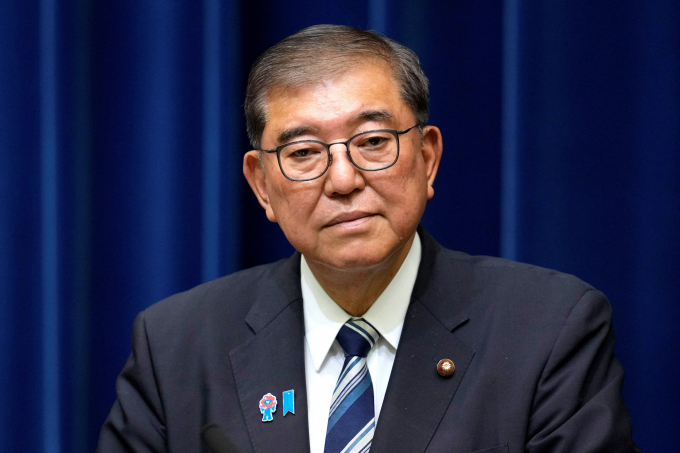 이시바 시게루 일본 총리가 30일 일본 도쿄 하네다 공항에서 한국 부산으로 출발했다. 사진은 이시바 총리가 지난 7일 일본 도쿄에서 열린 기자회견에 참석해 사임을 발표하는 모습. /사진=로이터