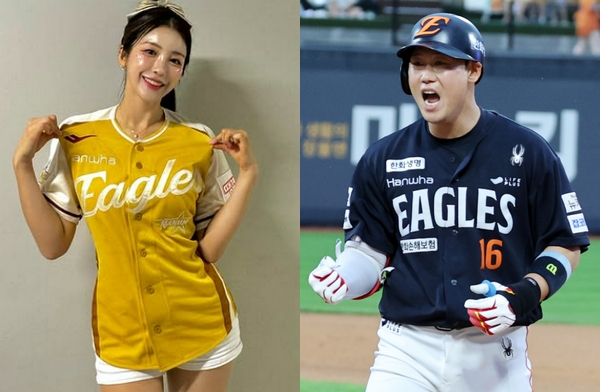 한화 이글스 내야수 하주석(31)과 한화 이글스 치어리더 김연정(35)이 결혼한다. 사진은 치어리더 김연정과(왼쪽) 프로 야구 선수 하주석 모습. /사진=김연정 인스타그램, 스타뉴스