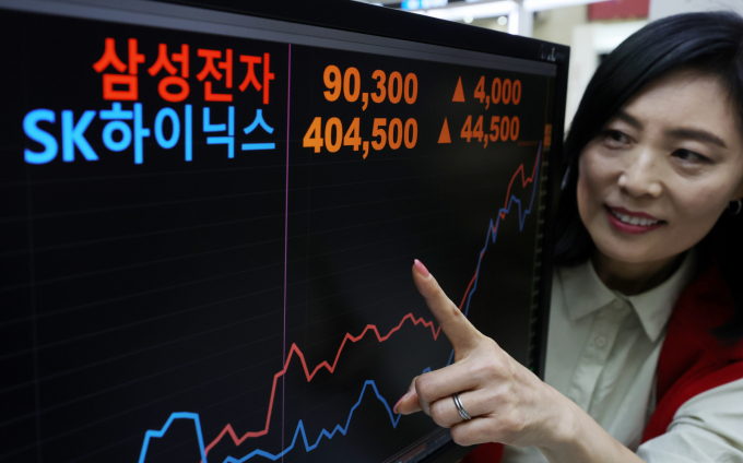 코스피가 사상 처음으로 3500선을 돌파하면서 추석 연휴 이후 투심 방향에도 관심이 모인다. 사진은 전날 서울 영등포구 한국거래소 서울사무소 홍보관에 삼성전자와 SK하이닉스 장중가가 표시된 모습./사진=뉴시스