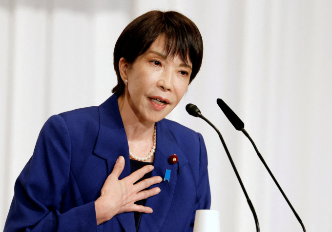 지난달 22일 다카이치 사나에 전 일본 경제안보상이 도쿄에서 열린 자민당 총재선거 후보 연설회에 참석해 발언하고 있다. /사진=로이터