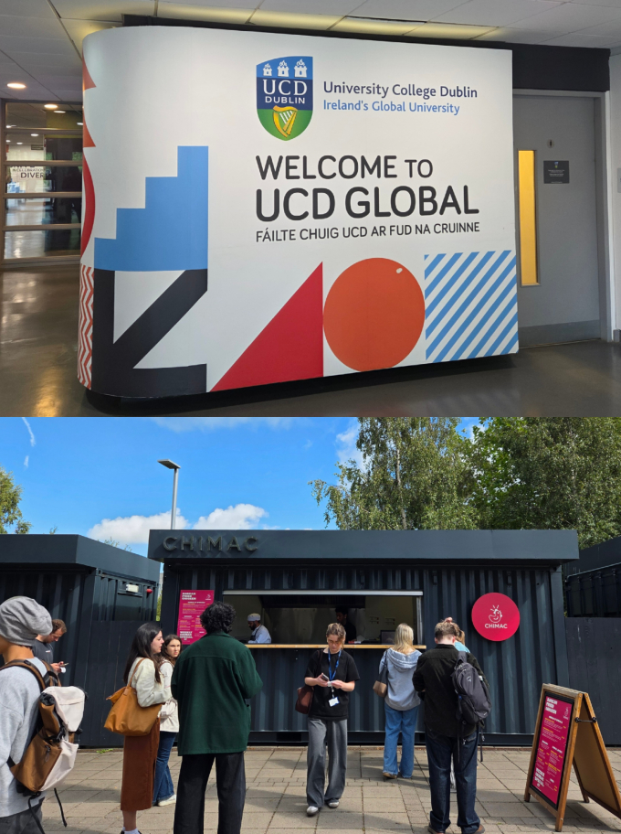 UCD(University College Dublin, 더블린대학교)는 아일랜드 최대 규모의 종합대학으로, 현재는 3만8000명 이상의 학생이 재학 중인 세계적 연구 중심 대학이다. UCD는 언어 선택 과목으로 한국어(Korean Gen Purp 1·2 등) 강의를 제공한다. 사진은 UCD 캠퍼스 안에 위치한 한국식 치킨가게 'CHIMAC'(치맥). UCD 캠퍼스 내 노점 중 치맥 앞에만 긴 대기 줄이 있었다. /사진=최유빈 기자