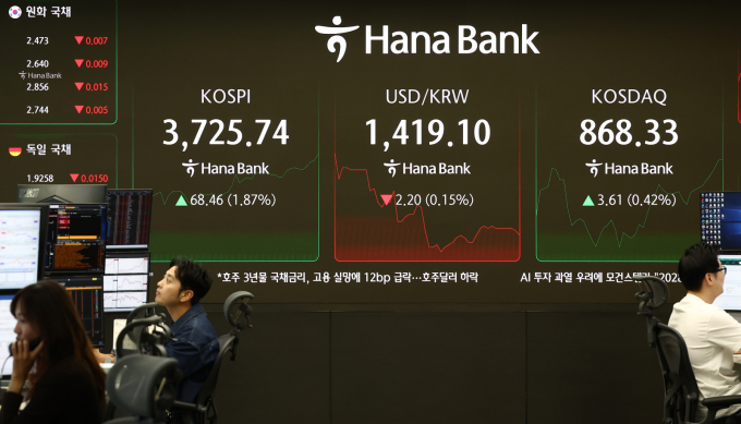 코스피가 3720선을 돌파했다. 사진은 16일 서울 중구 하나은행 딜링룸. /사진=뉴스1