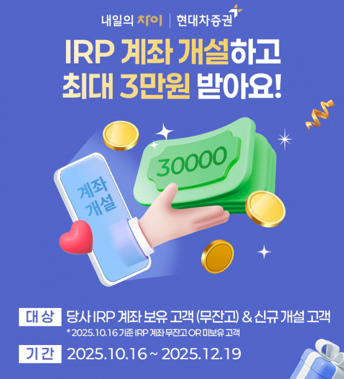 현대차증권이 IPR 고객과 최초 계좌 개설 고객을 대상으로 이벤트를 진행한다. /사진=현대차증권
