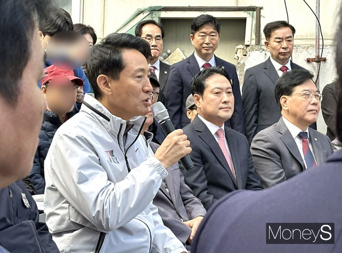 오세훈 서울시장이 10·15 부동산 대책을 비판했다. 사진은 서울 노원구 상계5재정비촉진구역에서 열린 국민의힘-서울시 '부동산 대책 현장회의에서 발언하는 모습. /사진=장동규 기자