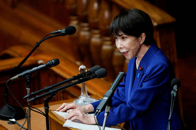 다카이치 사나에 취임 이후 일본 증시가 반등하는 모양새다. 사진은 24일 다카이치 사나에 신임 일본 총리가 도쿄 국회의사당에서 소신표명 연설하는 모습. /사진=로이터