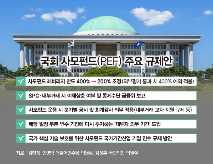 국회 사모펀드(PEF) 주요 규제안. /그래픽=강지호 기자