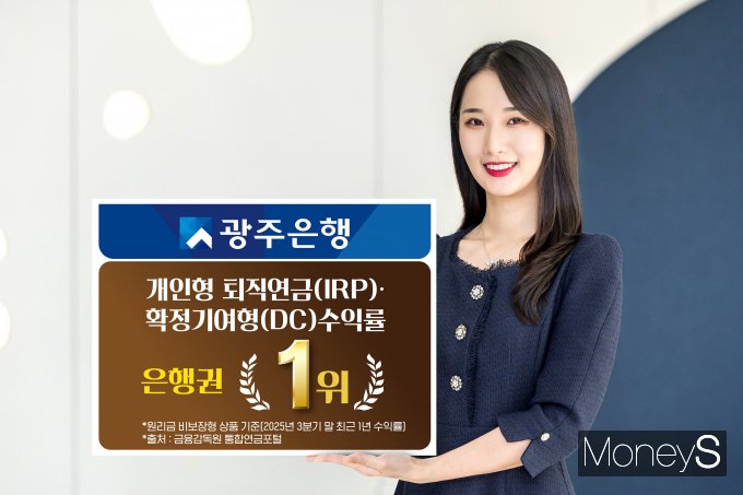 광주은행 브랜드전략부 직원이 개인형 퇴직연금(IRP)과 확정기여형(DC)의 원리금 비보장상품 부문 수익률이 은행권 전체 1위를 차지했다는 소식을 알리고 있다/사진=광주은행 제공.