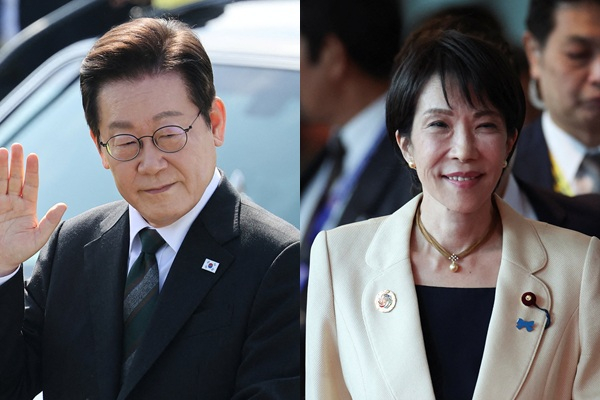  한일 정부가 이재명 대통령과 다카이치 사나에 일본 총리의 첫 정상회담을 오는 30일 개최하는 쪽으로 조율 중이다. 사진은 이 대통령(왼쪽)과 다카이치 사나에 일본 총리. /사진=로이터