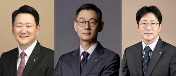 사진 왼쪽부터 (주)한화 건설부문 김우석 대표이사, 한화세미텍 김재현 대표이사, 한화임팩트 사업부문 양기원 대표이사. /사진=한화그룹
