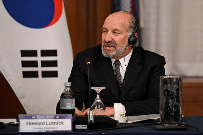 지난 8월25일(현지 시각) 미국 워싱턴DC 윌라드 호텔에서 이재명 한국 대통령이 참석한 한미 비즈니스 라운드 테이블에서 발언하고 있는 하워드 러트닉 미국 상무부 장관.  /사진=뉴스1