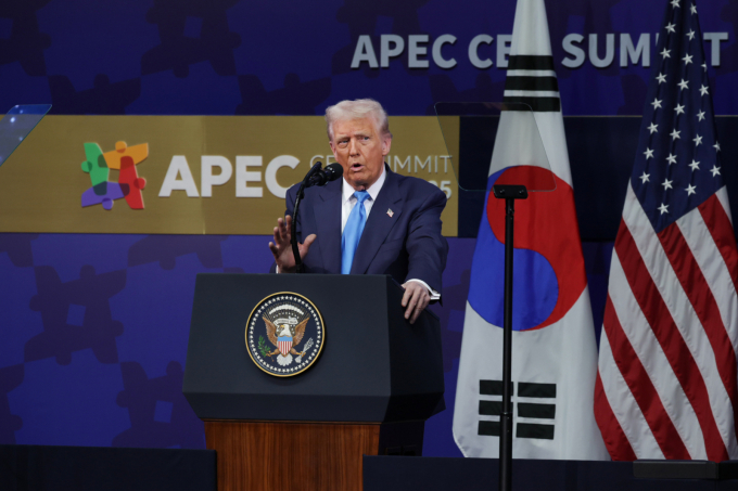 도널드 트럼프 미국 대통령이 29일 경북 경주예술의전당에서 열린 아시아태평양경제협력체(APEC) CEO 써밋에서 특별연설을 하고 있다. / 사진=공동취재