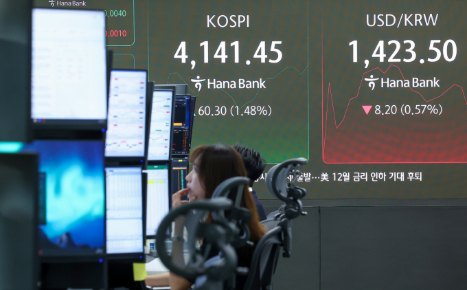  한미 관세협상이 타결되며 30일 오전 9시 5분 코스피는 전일 종가와 비교해 48.56포인트(p)(1.19%) 상승한 4129.71를 기록 하고 있다./사진=뉴스1