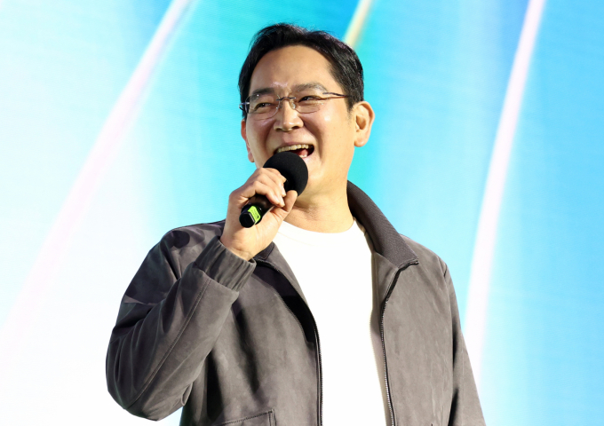 이재용 삼성전자 회장이 30일 오후 서울 강남구 코엑스 K-POP 광장에서 열린 지포스 게이머 페스티벌에서 발언하고 있다. /사진=뉴스1