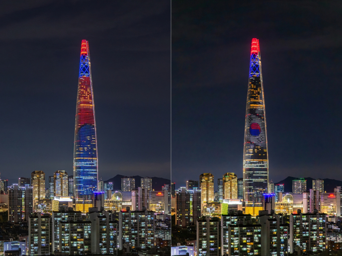 롯데월드타워의 미디어파사드 '시그니처 콘텐츠'가 서울시 좋은빛상 공모전에서 우수상을 받았다. 지난 8월 광복절을 맞아 태극기가 휘날리는 국경일 콘텐츠로 꾸며진 롯데월드타워 미디어파사드./사진=롯데물산