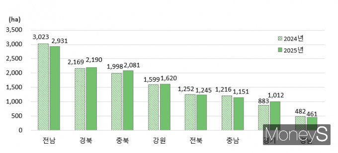 상위 8개 시도별 가을배추 재배면적/사진=국가데이터처 제공.