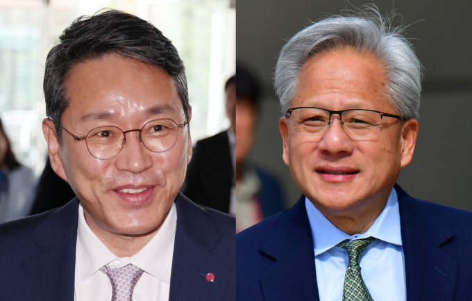 조주완 LG전자 대표이사(왼쪽), 젠슨 황 엔비디아 CEO(오른쪽) /사진=뉴스1