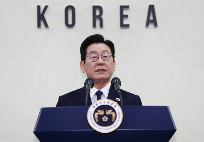 이재명 대통령이 1일 APEC 정상회의 공식 일정을 마무리했다. 사진은 이날 이 대통령이 기자회견을 통해 경주선언 채택에 대한 내용을 설명하던 모습. /사진=뉴스1